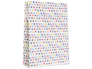 Taschen "Sterne" weiss-bunt B 34,5 x T 13 x H 48cm, 10 Stück