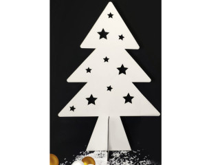 Display Tanne "Stars" 2D weiss, MDF 3mm, mit Aufstellfuss, versch. Grössen