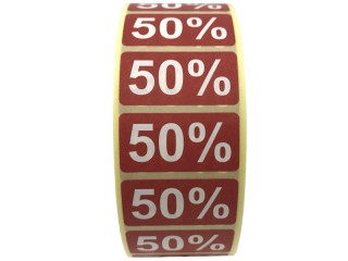 Rabatt-Etiketten eckig rot/weiss 50%