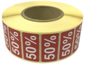 Rabatt-Etiketten eckig rot/weiss 50%