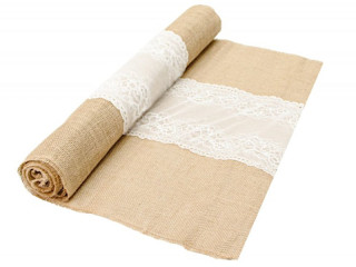 Tischläufer Jute/Spitzenband mittig natur/weiss, B 60cm, L 3m