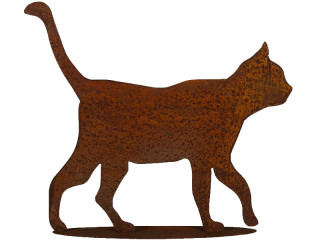 Katze auf Platte rosteffekt gehend H45 x 50cm Metall Standplatte 40 x 12cm
