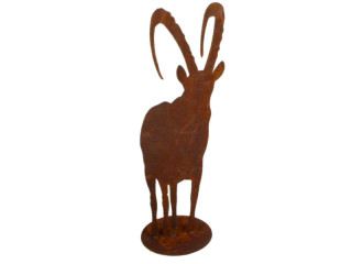Steinbock auf Platte Metall rosteffekt 16 x H 50 cm