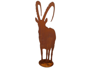 Steinbock auf Platte Metall rosteffekt 29 x H 90 cm