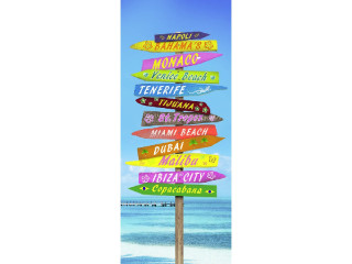 Textilbanner "Wegweiser Länder" 75 x 180cm, bunt Schlauchnaht oben+unten
