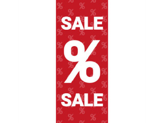 Textilbanner "Sale %-Zeichen" 75 x 180cm, rot/weiss Schlauchnaht oben+unten