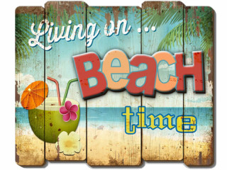 Schild Living on Beach Time bunt, B 59 x T 2,7 x H49,5cm