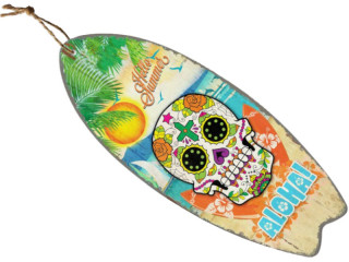 Surfbrett Hello Summer ALOHA bunt, 78 x 30 x 1.8 cm