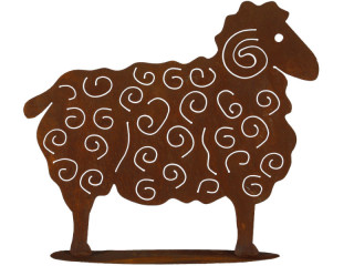 Schaf auf Platte rosteffekt H 45cm x 50cm Metall Standplatte 40 x 12cm
