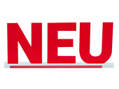 Aufsteller "NEU" Acrylglas rot, H 65mm, B 155mm