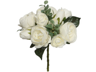 Rosenbouquet "Foam" weiss Ø 20cm mit grünen Blättern
