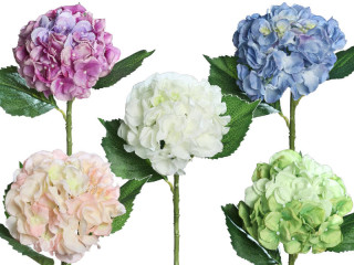 Hortensie mit 3 Blätter H 44cm, versch. Farben