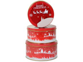 Weihnachts-Dosen 3er Set rot/weiss, Metall, Ø 14-18cm