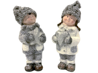 Winterkind Keramik grau/weiss, B 11 x T 9 x H 21cm, 2 Sorten gemischt, Preis pro Stück