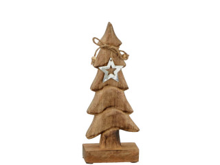 Tannenbaum Holz auf Fuss klein, natur, B 11 x H 27 x T 6cm, mit Jute-Schlaufe und Stern