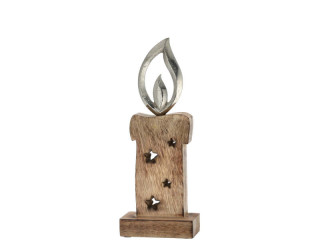 Kerze Holz auf Fuss klein natur/silber B 11 x T 5 x H 27cm, mit Alu-Flamme
