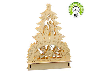 LED-Holz-Tannenbaum MDF, natur, B 29 x H 43 x T 7.5cm 10 LEDs warmweiss