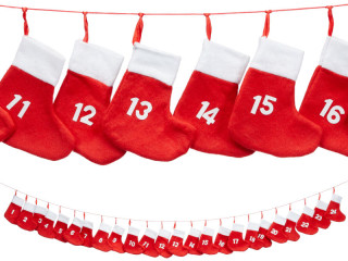 Adventskalender "Weihnachts-Socken" Polyester/Filz, rot-weiss L 140cm