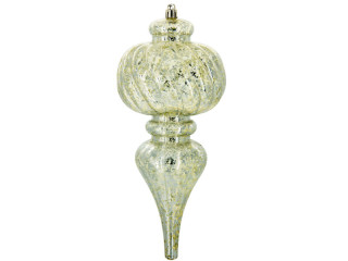Weihnachtskugel "Bauernsilber" Spitz gerillt, quecksilberfarben, L 25cm