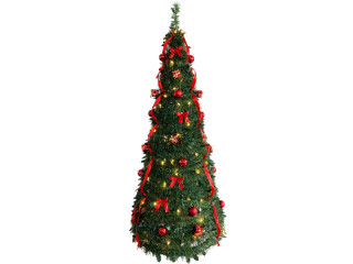 sapin de Noël "Pull-Up" rond H 180cm avec boules, lumière et rubans