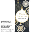 Textilbanner Merry Christmas 75x180cm, Kugeln schwarz/weiss/gold, Schlauchnaht oben+unten