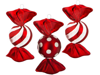 Bonbons zum Hängen 3er Set rot/weiss, 12cm, 2 Sorten