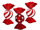 Bonbons zum Hängen 3er Set rot/weiss, 12cm, 2 Sorten