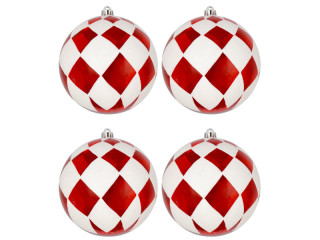 Weihnachtskugel Rauten rot/weiss, Ø 10cm, 4 Stück