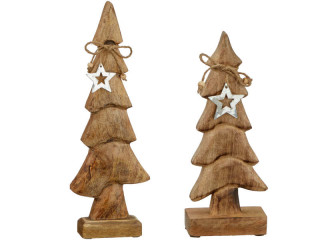 Tannenbaum Holz auf Fuss, natur, mit Jute-Schlaufe und Stern, versch. Grössen