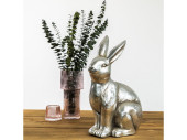 Hase sitzend Magnesia silber 30 x 18 x H 41cm