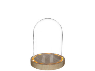 Glashaube auf Holzsockel natur, mit LED, H 16,5cm, Ø 12cm