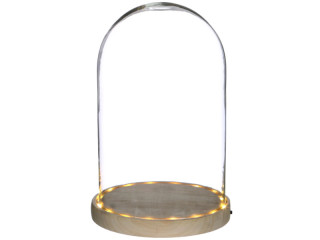 Glashaube auf Holzsockel natur, mit LED, H 24,5cm, Ø 17cm