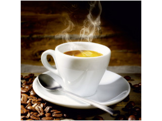 Textilbanner "Espresso-Tasse" 75 x 75cm, braun-weiss, Schlauchnaht oben+unten