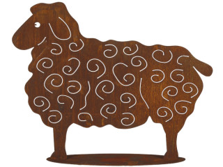 Schaf auf Platte rosteffekt H 56cm x 70cm Metall Standplatte 50 x 20cm