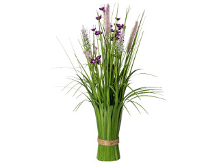 Grasbusch mit Blüten H 44cm lila