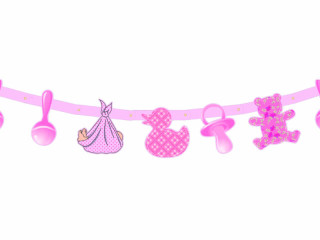 Girlande "Baby Mädchen" rosa, 180 x 18cm, 10-tlg., Karton