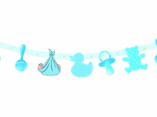 Girlande "Baby Junge" hellblau, 180 x 18cm, 10-tlg., Karton