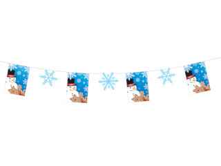 flag banner winter l 300cm, h 20cm, snowman/crystal blue-white, paper