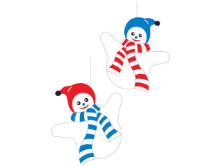 Schneemann-Hänger mit Schal 33 x 30cm, weiss/blau/rot, Karton, 2 versch. Sorten gemischt, Bestelleinheit/Preis pro Stück