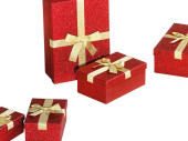 Geschenkboxen-Set Schleifen rot/gold, 5-tlg.  Grössen: 17x8x5 bis 30x21x9cm