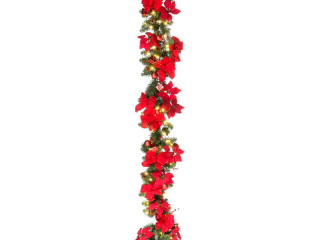 Tannengirlande geschmückt mit Poinsettias, L 270cm, Ø 35cm, 100 LEDs