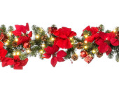 Tannengirlande geschmückt mit Poinsettias, L 270cm, Ø 35cm, 100 LEDs