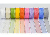 Band Chiffon grau 40mm x 20m, mit Drahtkante
