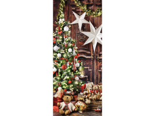 Textilbanner Weihnachtsbaum/Sterne 75x180cm, braun/bunt, Schlauchnaht oben+unten
