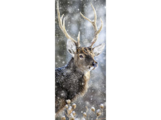 Textilbanner Hirsch / Schnee, 75x180cm, braun/weiss, Schlauchnaht oben+unten