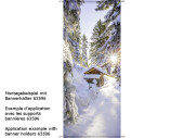 Textilbanner Schneeweg mit Hütte, 75x180cm, weiss/grün, Schlauchnaht oben+unten