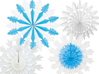 Schneekristalle Papier versch. Versionen, Farben und Grössen