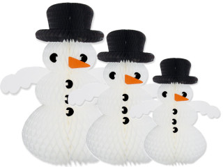 Schneemann zum Hängen weiss/schwarz, Papier, schwer entflammbar, versch. Grössen