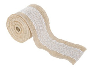 Jute-Band mit Spitze mittig, B 8cm, L 5m