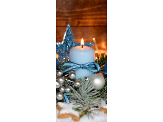 Textilbanner "Kerze/Stern blau" 75 x 180cm, blau/weiss/braun, Schlauchnaht oben+unten
